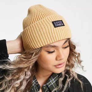 ✨NEW✨ New Girl Order good times slogan ribbed beanie in camel